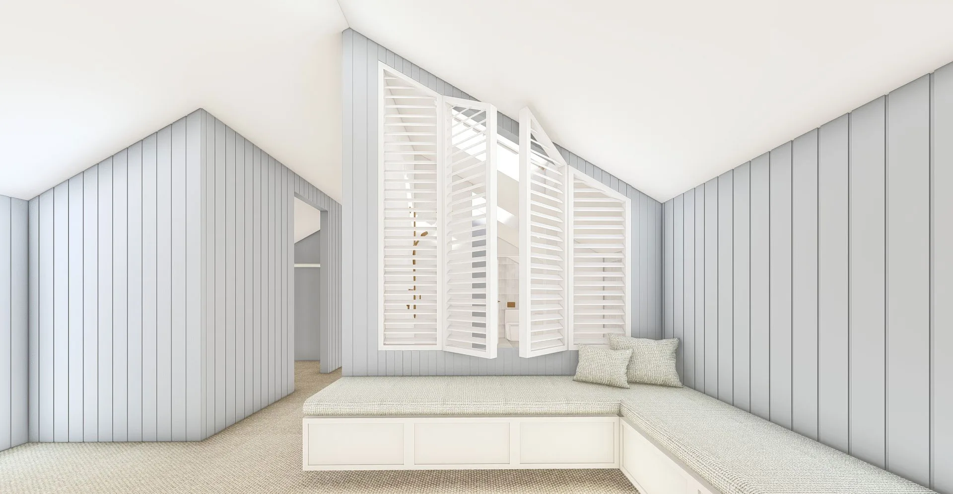 Exmouth III home — window seat render with plantation shutters and built-in bench